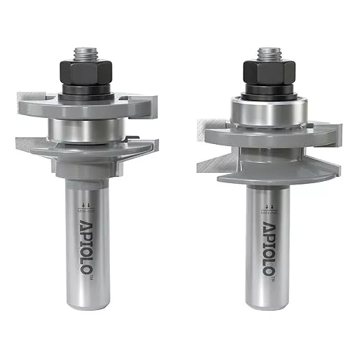 Professional 2PCS Bevel Style Rail and Stile Router Bits Set 1/2 Inch Shank, 3/8 Inch Cutting Depth, Up to 7/8 Inch Stock, Door Frame Shaper Cutters Raise Panel Making Router Bit Set