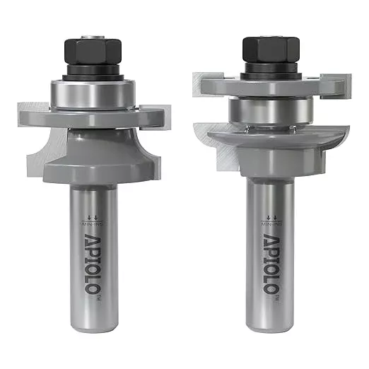 Professional 2PCS Round Over Style Rail and Stile Router Bits Set 1/2 Inch Shank, 3/8 Inch Cutting Depth, Up to 7/8 Inch Stock, Door Frame Shaper Cutters Raise Panel Making Router Bit Set