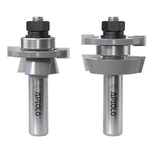 Professional 2PCS Shaker Style Rail and Stile Router Bits Set 1/2 Inch Shank, 3/8 Inch Cutting Depth, Up to 7/8 Inch Stock, Perfect Door Frame Shaper Cutters Raise Panel Making Router Bit Set