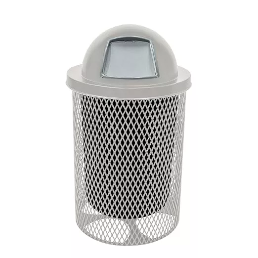 RDT-Gry Heavy Duty 32 Gallon Round Trash Receptacle, Liner Included, Gray with Gray Steel Dome Top, Made in America