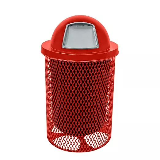 RDT-RED Heavy Duty 32 Gallon Round Trash Receptacle, Liner Included, Red with Dome Lid, Made in America