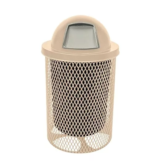 RDT-TAN Heavy Duty 32 Gallon Round Trash Receptacle, Liner Included, Tan with Dome Lid, Made in America