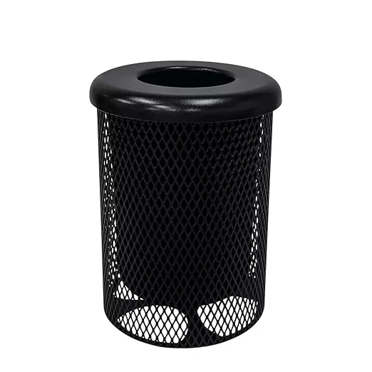 RFT-BLK Heavy Duty 32 Gallon Round Trash Receptacle, Liner Included, Black with Black Flat Top, Made in America