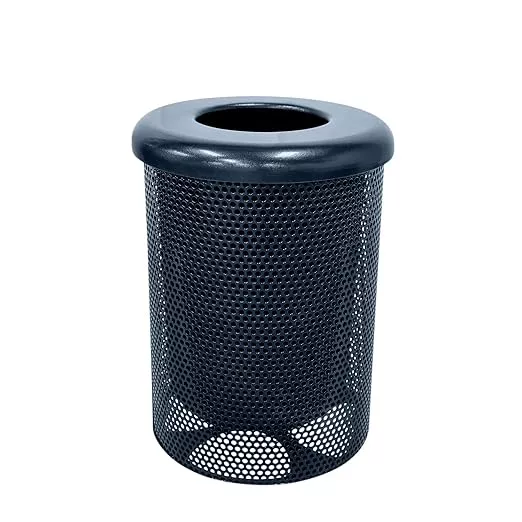 RFT-P-DBL Heavy Duty Round Trash Receptacle with Flat Top, Liner Included, 32 Gallon, Dark Blue, Made in America