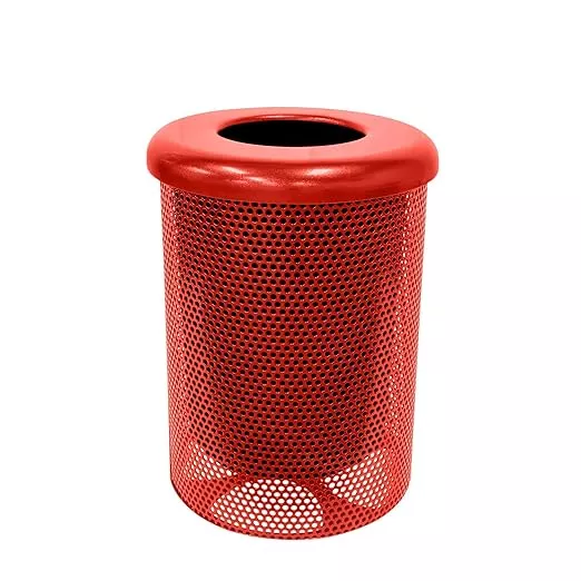 RFT-P-RED Heavy Duty Round Trash Receptacle with Flat Top, Liner Included, 32 Gallon, Red, Made in America