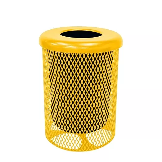 RFT-YEL Heavy Duty Round Trash Receptacle with Flat Top, Liner Included, 32 Gallon, Yellow, Made in America