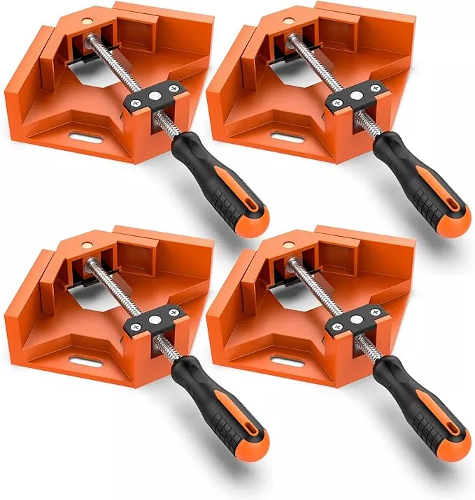 Right Angle Clamp, Housolution [4 PACK] Single Handle 90° Aluminum Alloy Corner Clamp, Clamps for Woodworking Adjustable Swing Jaw, Woodworking Tools Photo Frame Vise Holder, Gifts for Men Dad