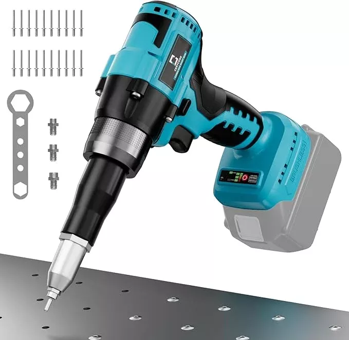 Rivet Gun Compatible with Makita 18V Battery,Cordless Riveters Tool,Brushless Rivet with 3 Size(1/8", 5/32", 3/16") Aluminum Rivets & LED Light for Construction,Metalworking