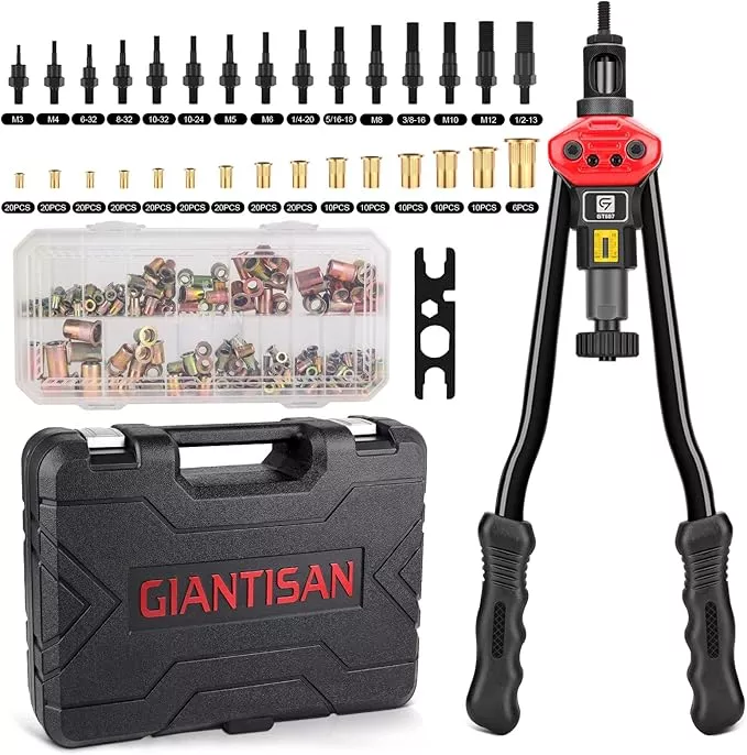 Rivet Nut Tool, 16-inch Rivnut Tool Kit with 15 SAE & Metric Mandrels, 236pcs Rivnut Assortment Kit and Rugged Carrying Case