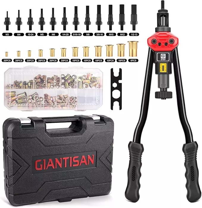 Rivet Nut Tool Kit,16-Inch Rivnut Tool Kit with 12 Metric and SAE Mandrels, 176Pcs Rivet nut Assortment Kit, Designed for Labour Saving