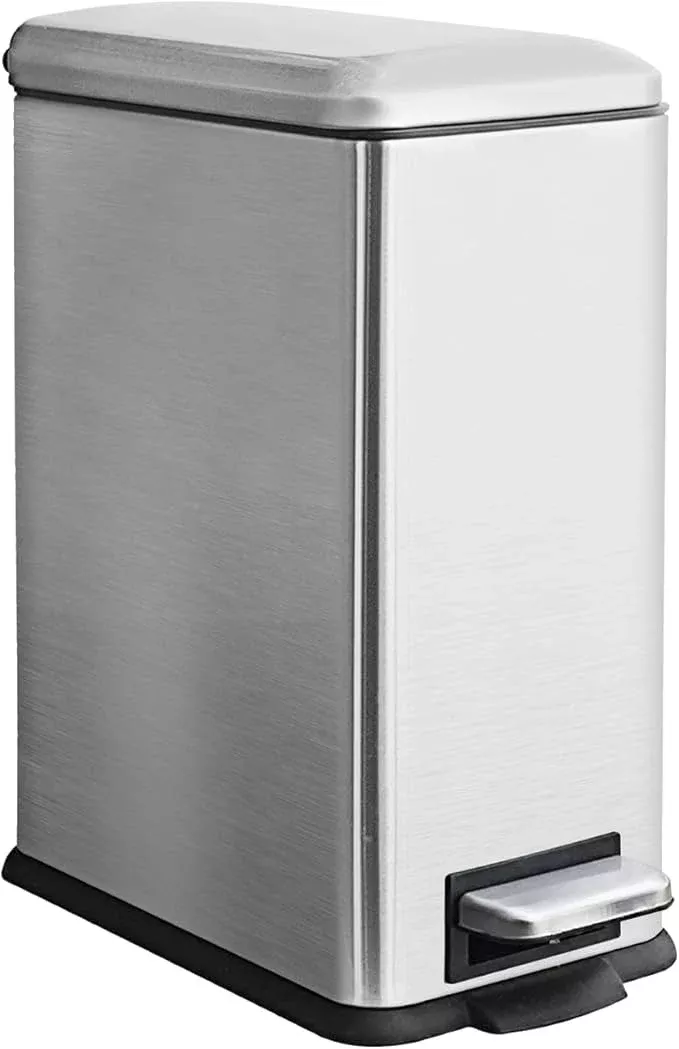 Rubbish Bin with Lid, 10 L, Stainless Steel Waste Bin, Bathroom, Pedal Bin, Stainless Steel for Bathroom, Bedroom and Office