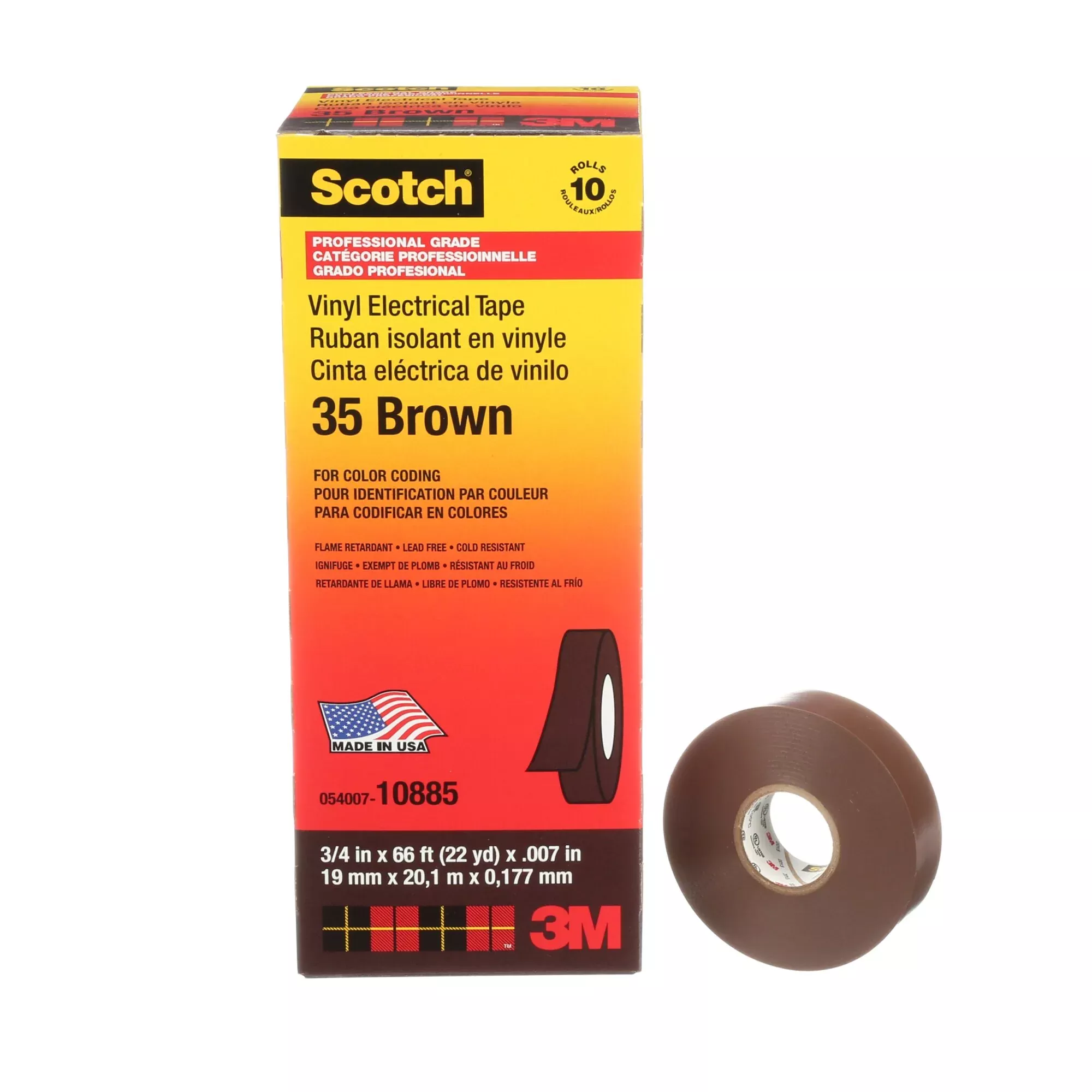 Scotch Vinyl Color Coding Electrical Tape 35, 3/4 in x 66 ft, Brown