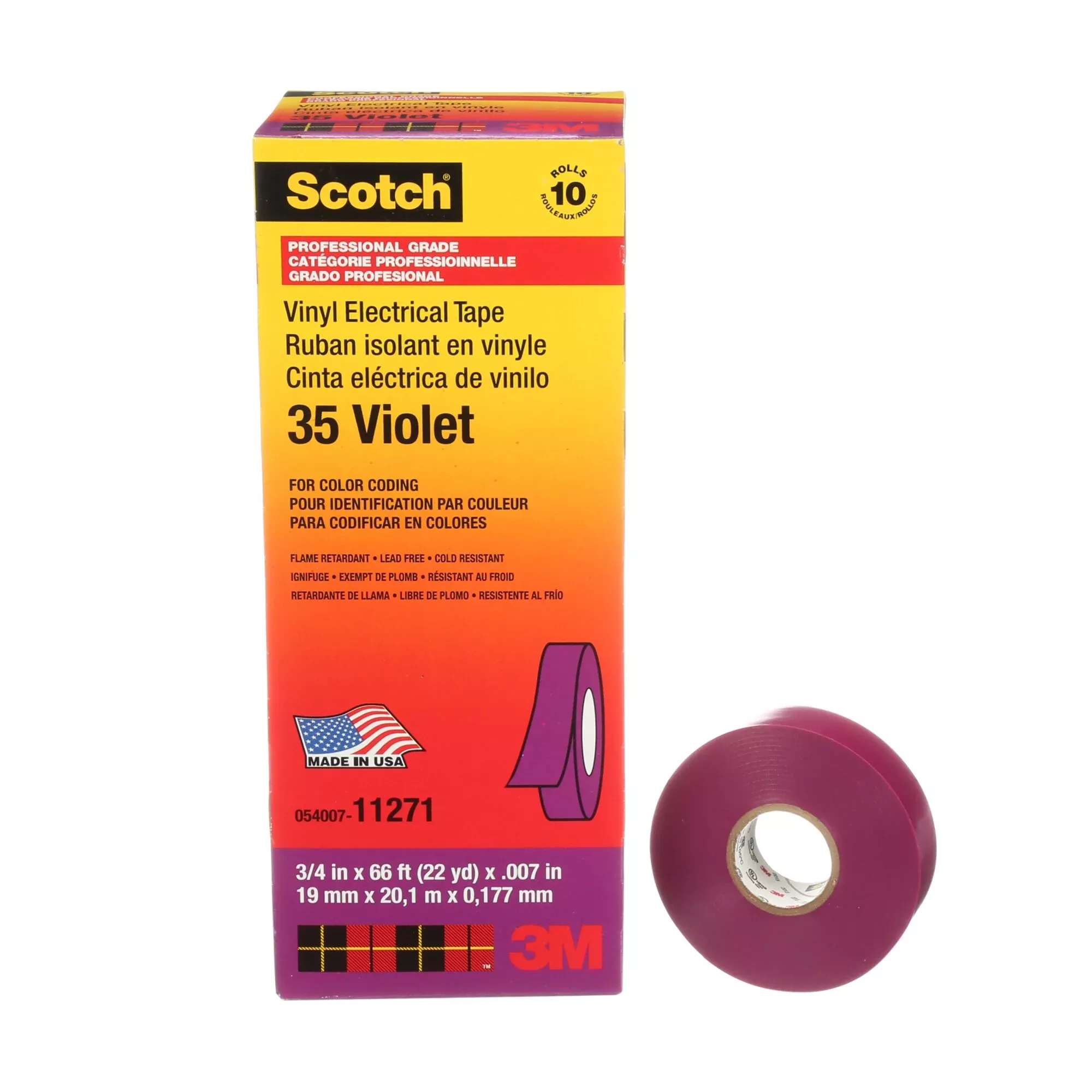 Scotch Vinyl Color Coding Electrical Tape 35, 3/4 in x 66 ft, Violet