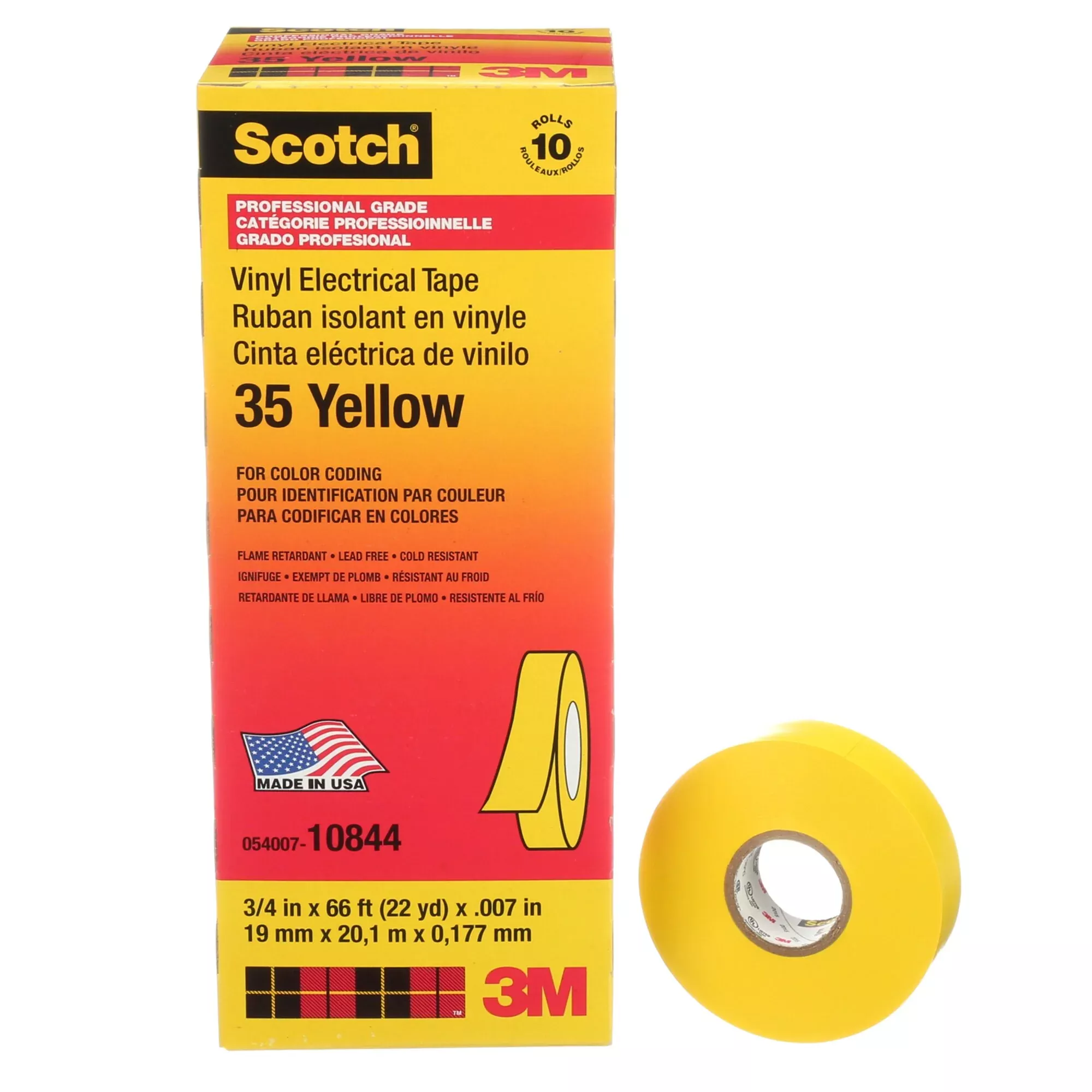 Scotch Vinyl Color Coding Electrical Tape 35, 3/4 in x 66 ft, Yellow