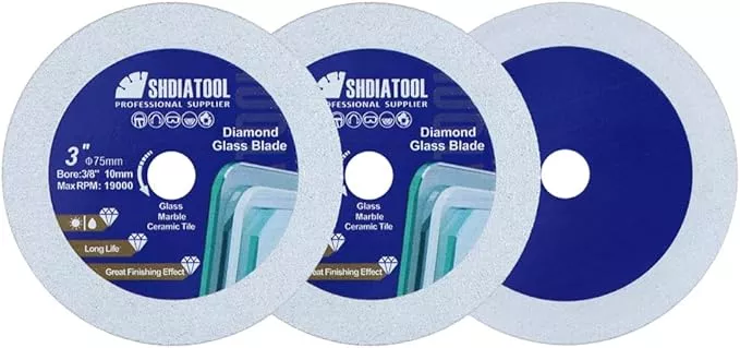 SHDIATOOL Diamond Glass Cutting Disc 3-Inch Saw Blade, Ultra-Thin Cut Off Wheel Arbor 3/8-inch for Tile Ceramic Porcelain Marble 75mm (3 of Pack)