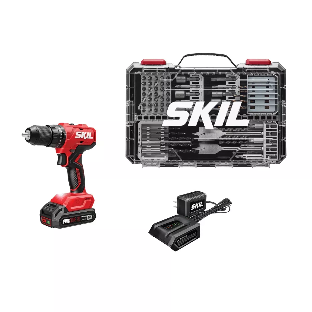 Skil PWR CORE 20 Brushless 20V Hammer Drill Kit, with 75-Pc. Drill & Drive Bit Set with Interlocking Case HD6280B-11