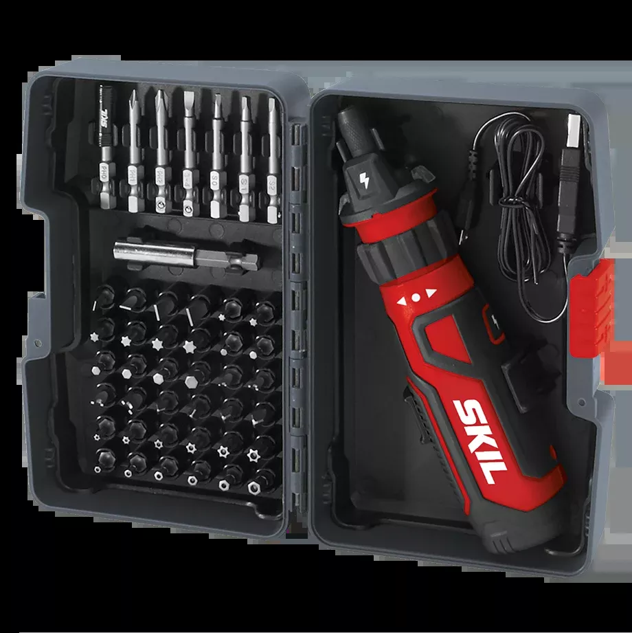 Skil Rechargeable 4V Screwdriver with Circuit Sensor Technology & 45 PC Bit Kit SD561204