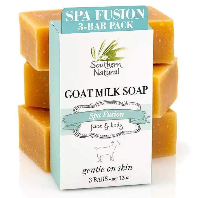 Southern Natural Goat Milk Soap Bar - 3 Pack Essential Oil Blend - For Dry Sensitive Skin. Natural Handmade Face & Body Soap For Men & Women.