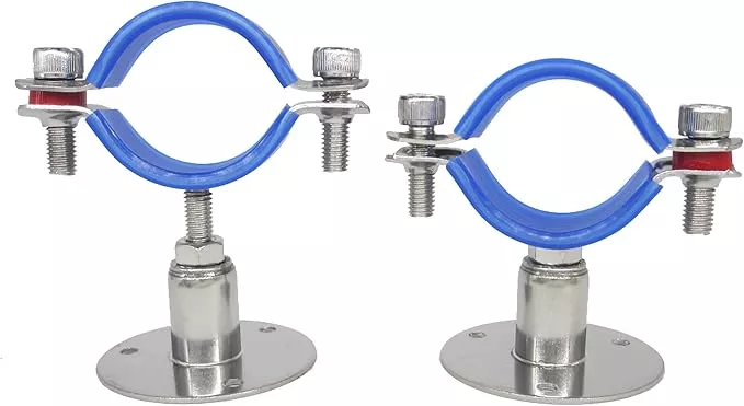 Stainless Steel Adjustable Pipe Clamp Bracket - Wall/Ceiling Mount Support for 1-1/4 Inch Pipe, Heavy-Duty Rustproof Brackets with Screws, Set of 2