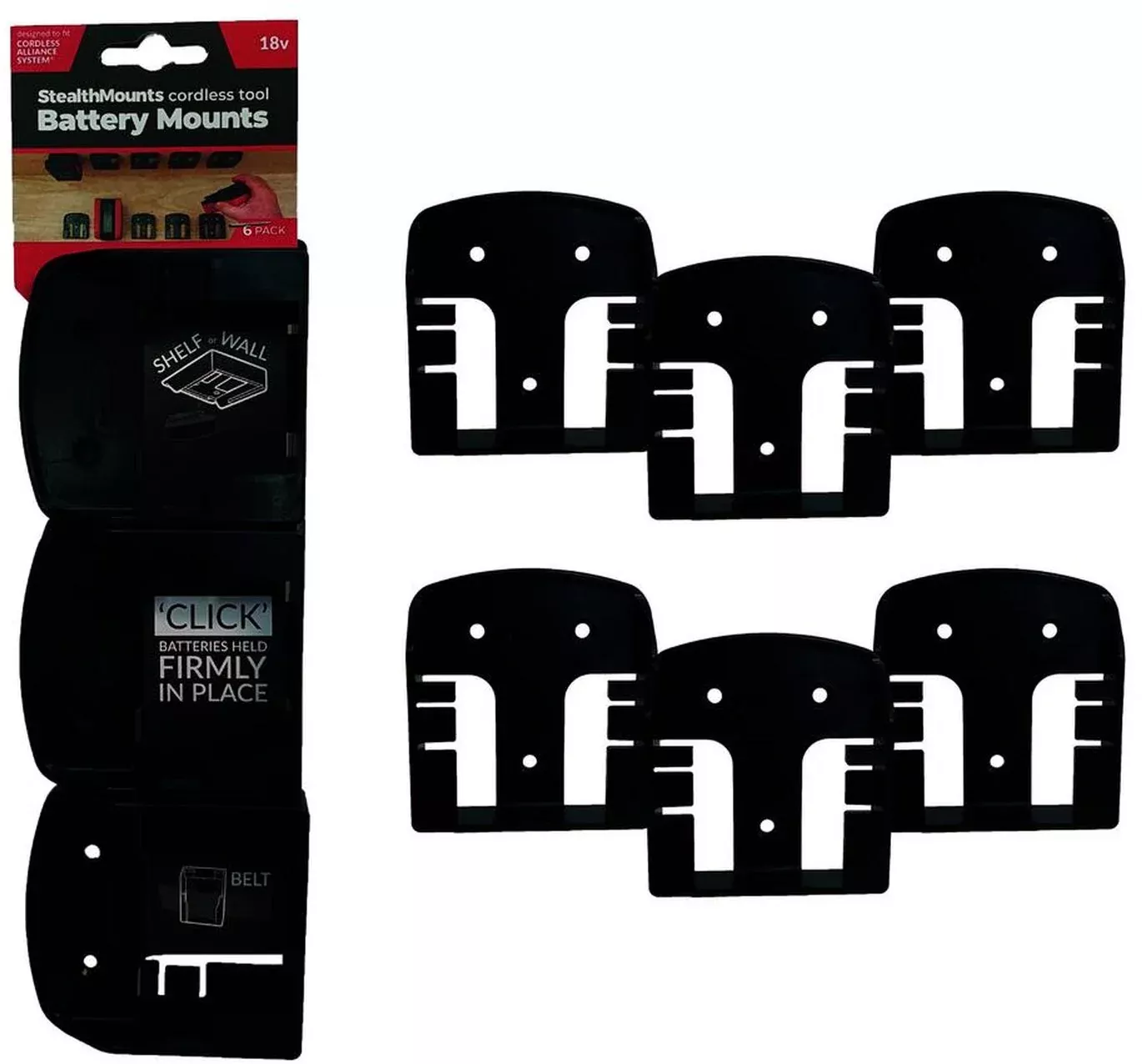 StealthMounts Battery Mounts for Cordless Alliance System Black, 6-Pack