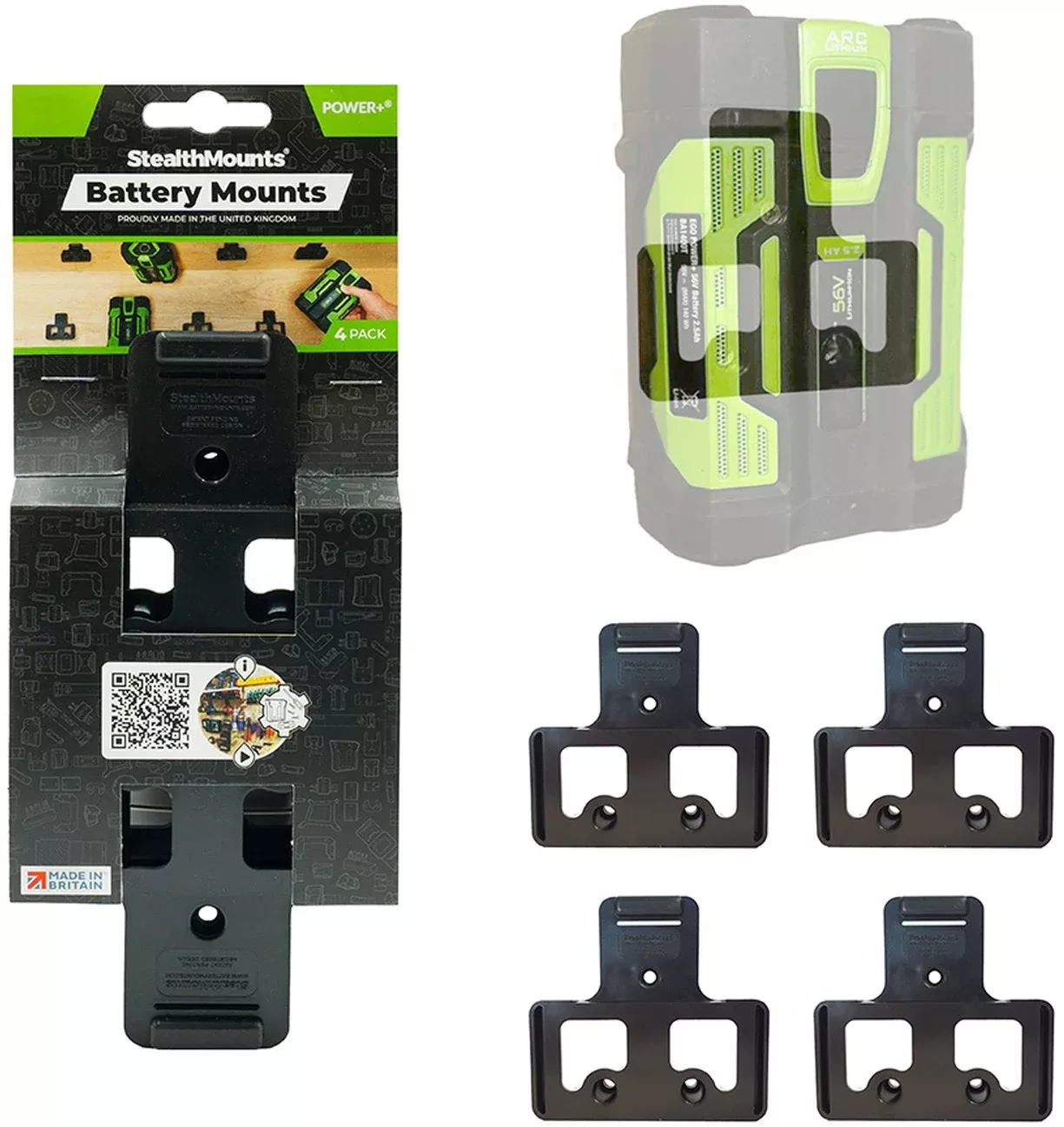 StealthMounts Battery Mounts for EGO Black, 4-Pack