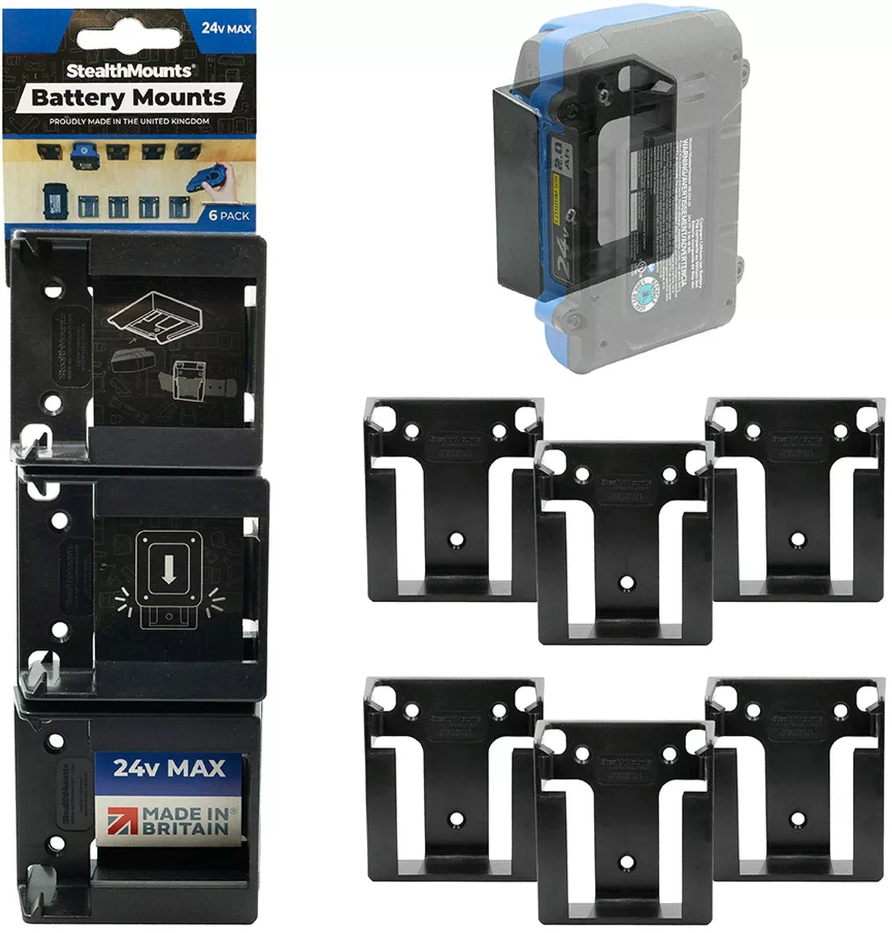 StealthMounts Battery Mounts for Kobalt 24V Black, 6-Pack