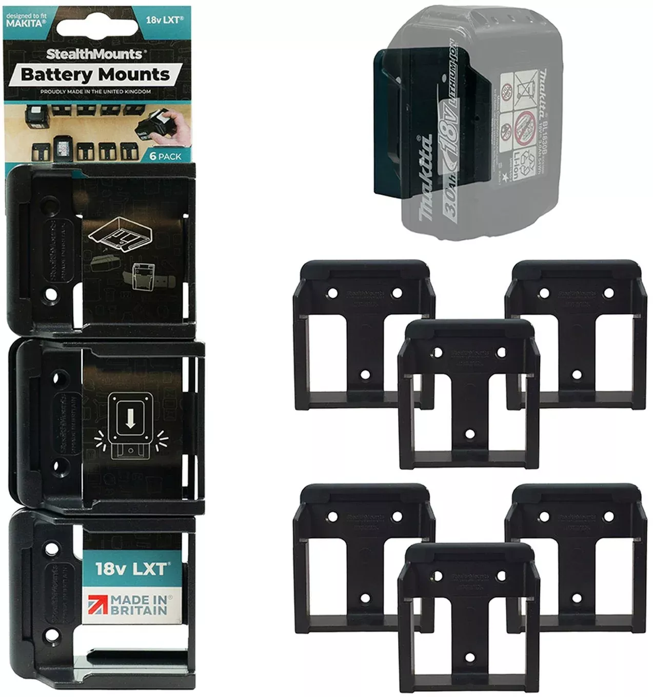 StealthMounts Battery Mounts for Makita 18V LXT, 6-Pack