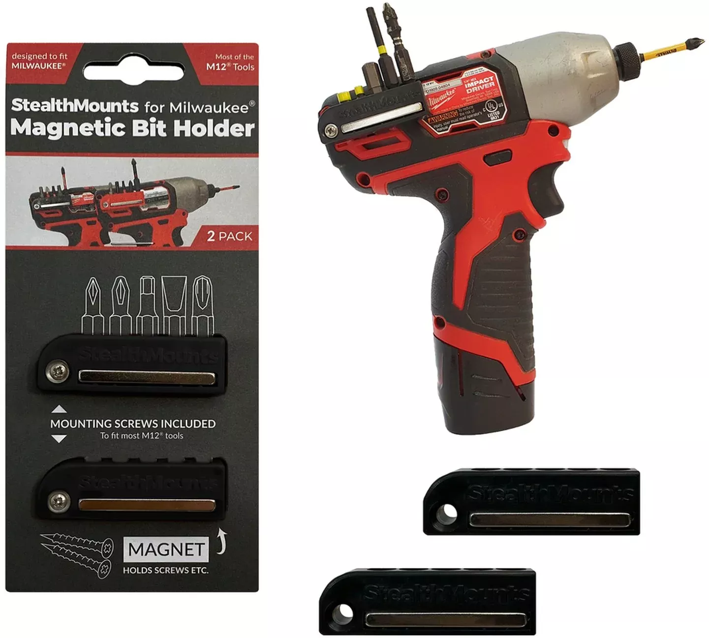 StealthMounts Magnetic Bit Holder for Milwaukee M12 Tools, 2-Pack