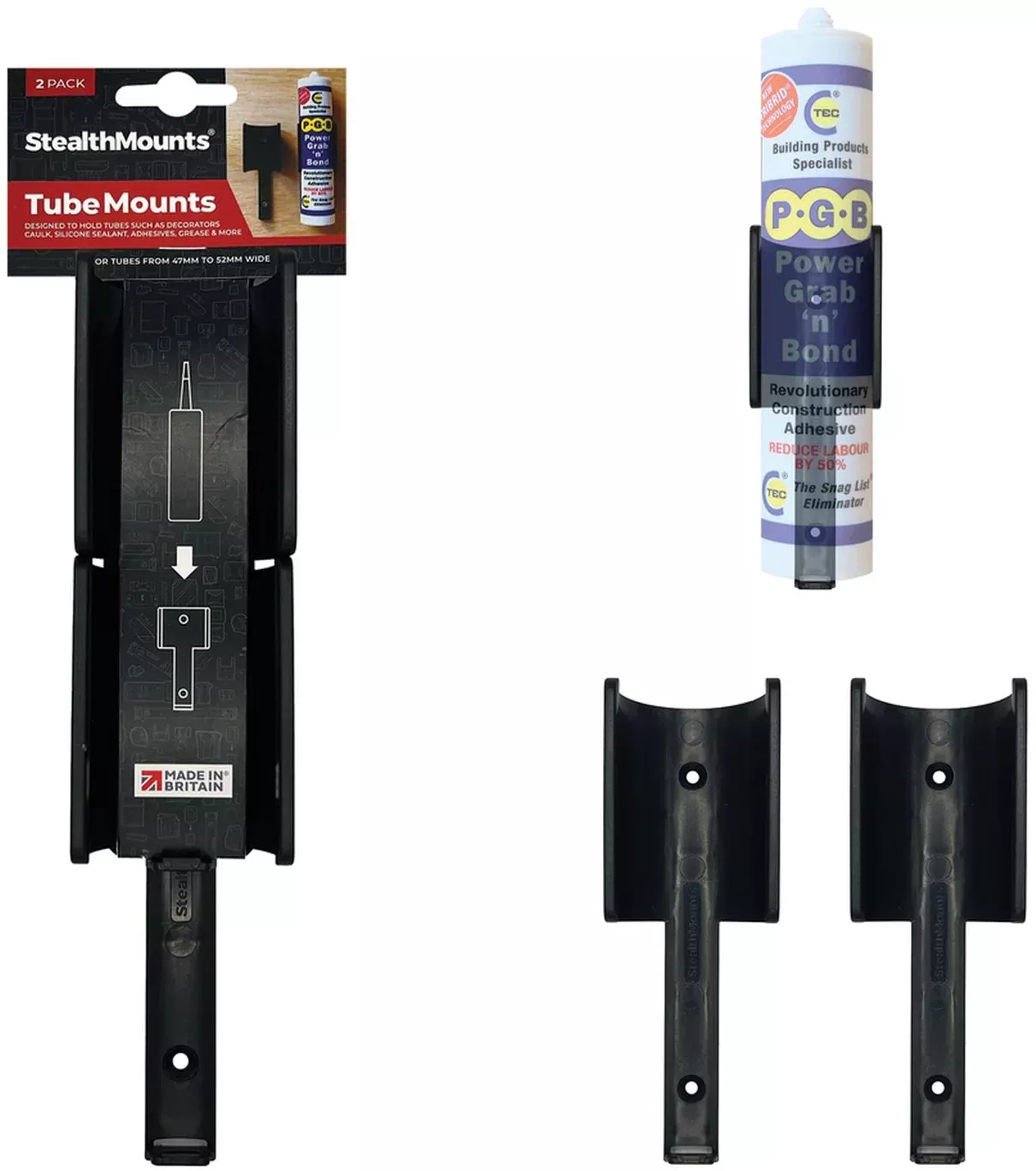 StealthMounts Tube Holders Black, 2-Pack
