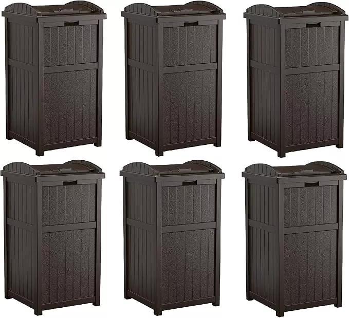 Suncast Trash Hideaway Outdoor Patio 33 Gal Garbage Waste Trash Can Bin (6 Pack)