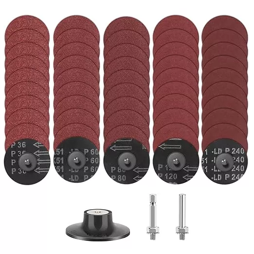 SUNJOYCO 50PCS Quick Change Grinding Discs, 3 Inch Die Grinder Sanding Discs, Roll Lock Abrasive Disc 1/4 Inch Shank, Aluminum Oxide Surface Conditioning Disc, 30 60 80 120 240 Grit