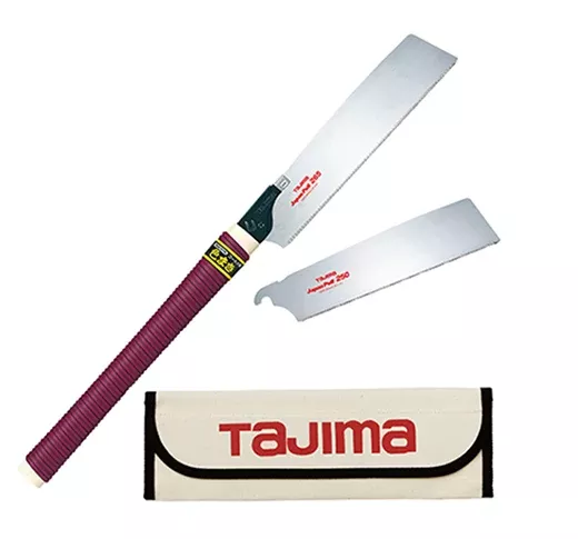 Tajima Tool Japan Pull-Stroke Saw Set with Wood/Elastomer Handle, 16 TPI & 19 TPI Blades, and Case JPR-SET