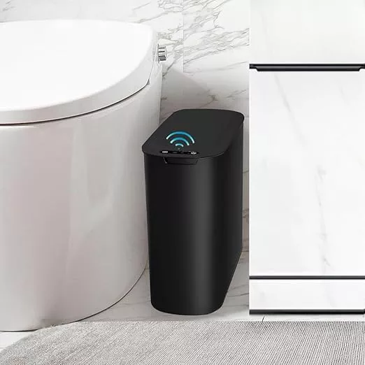 TIPGO Automatic Motion Sensor Bathroom Trash Can with Lid, 2.6 Gallon Touchless Trash Bin, Smart Garbage Can Plastic Slim Wastebasket for Bedroom, Office, Dorm (White)