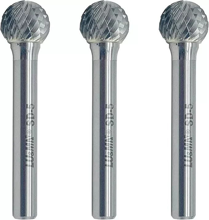 Tungsten Carbide Burr Ball Shape SD-5, Double Cut Rotary Burrs File(1/2''cutter Dia ， 1/2''Cutter Length) with 1/4'' Shank dia, 3 pcs, used for metalwork, tool making, engineering, grinding by LU&MN