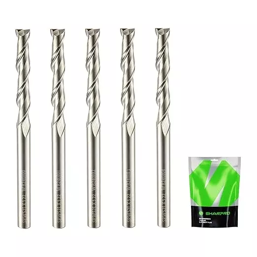 Upcut Spiral Router Bit Set 1/8 Inch Shank 1/8 Inch Cutting Dia. Solid Carbide CNC End Mill, Ideal for Wood Carving, Slot Mortise, Engraving, Grinding (5PCS)