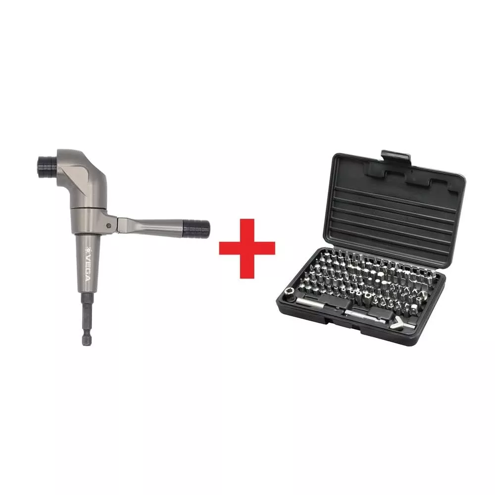 Vega Right Angle Drill Adapter with 100pc Master Driver Bit Set