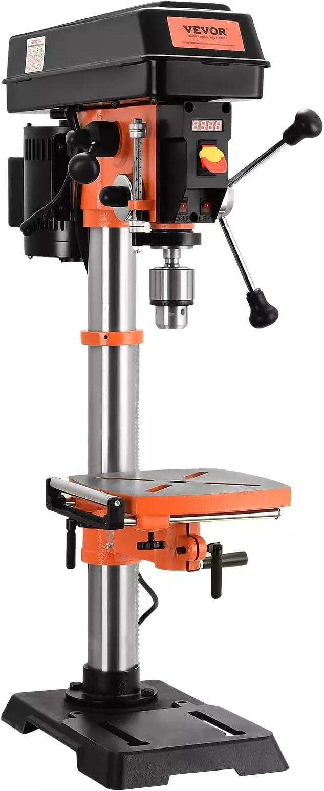 VEVOR 12 in Benchtop Drill Press, 5 Amp 120V, Variable Speed Cast Iron Bench Drill Press, 12 in Swing Distance 0-45° Tiltling Worktable with Laser Work Light, Tabletop Drilling Machine for Wood Metal