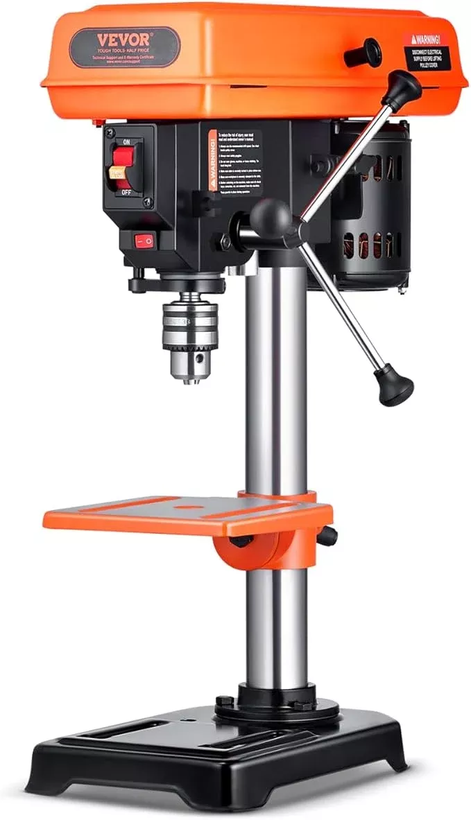VEVOR 8 in Benchtop Drill Press, 2.3A Induction Motor, Tabletop Drilling Machine with 750/1140 / 1740/2340 / 3200 RPM Adjustable Speed, 0-45° Tilting Worktable, LED Work Light, for Wood Metal