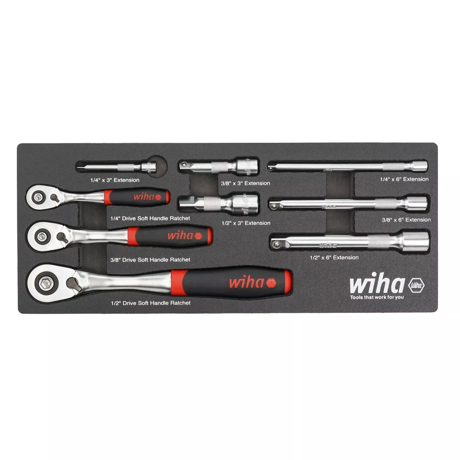 Wiha 33388 9-Piece SoftFinish Ratchet Tray Set