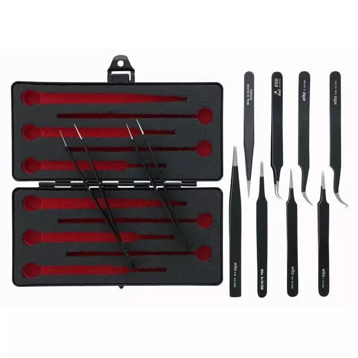 Wiha 44593 10-Piece ESD Safe Tweezers Set