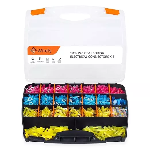 Wirefy Heat Shrink Wire Connectors Kit - Marine Grade Electrical Connectors - Automotive Butt Connectors - Insulated Ring, Spade, Fork, Hook Crimp Terminals - 22-10 Gauge - 270 PCS