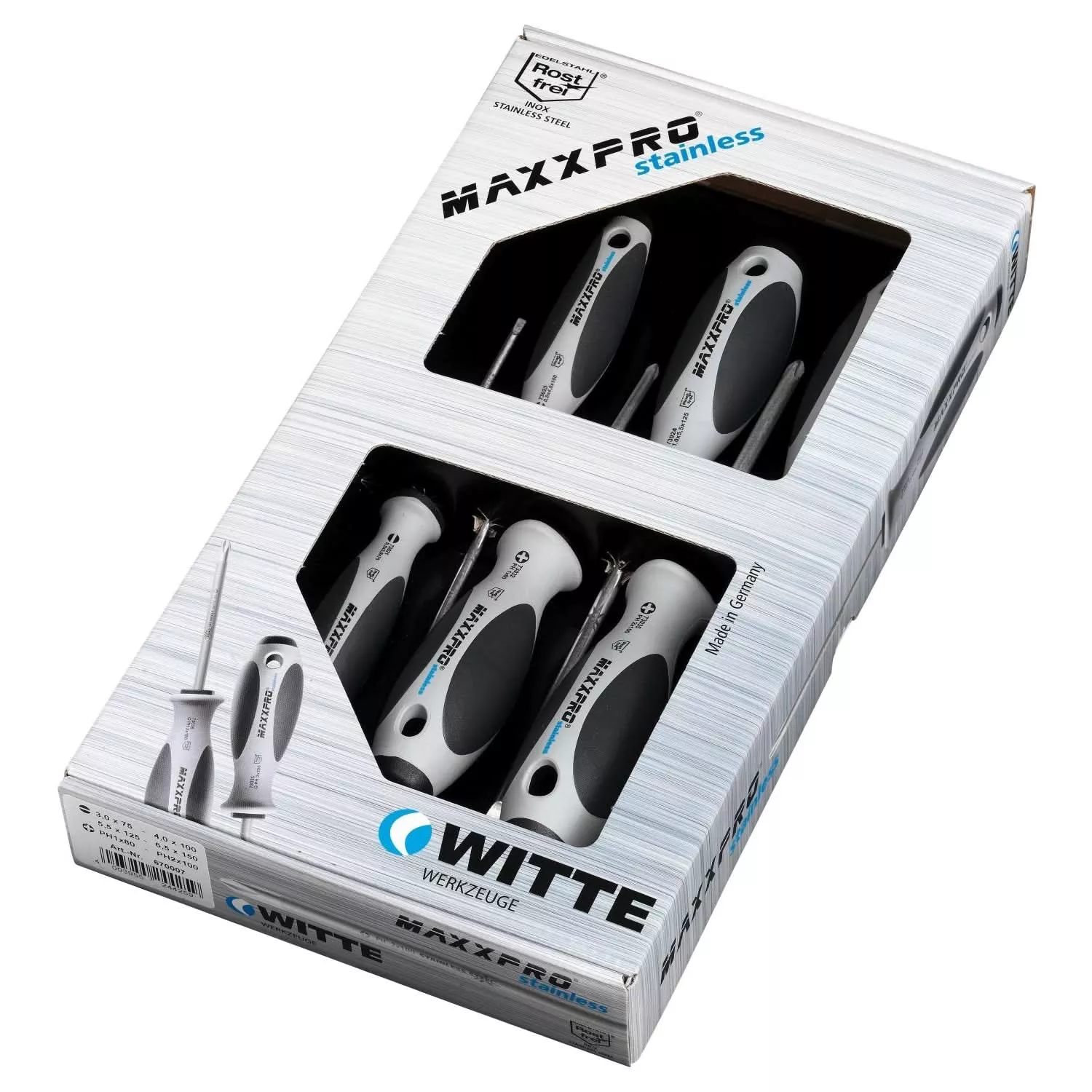 Witte 9T 670007 MAXXPRO 6 Pc Stainless Steel Set: 4 Slotted, 2 Phillips
