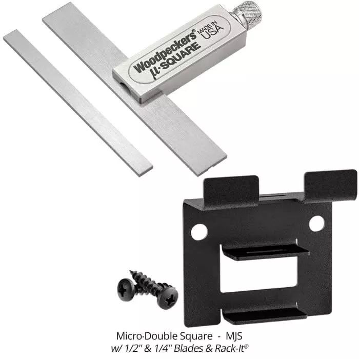 Woodpeckers MJS Micro-Double Square Set w/ 1/2" & 1/4" Blades & Rack-It