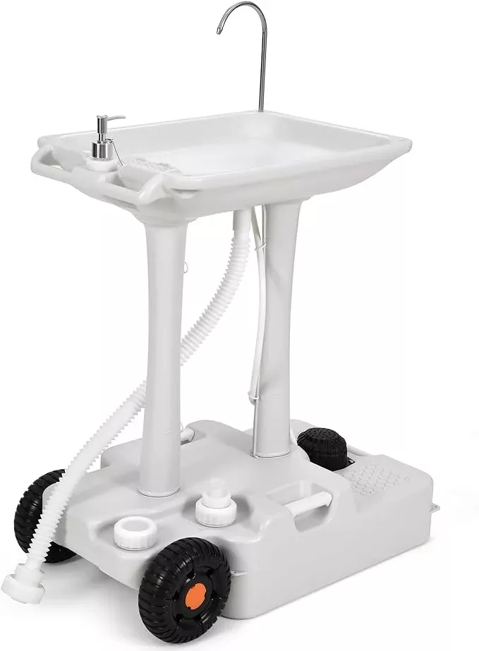 YITAMOTOR 30L Portable Camping Sink, Portable Hand Washing Station with Large Wheels, Foot Pump, Towel Holder & 5L Soap Dispenser for Outdoors, Garden, Gathering, Camping, Worksite, Camping, Outdoor