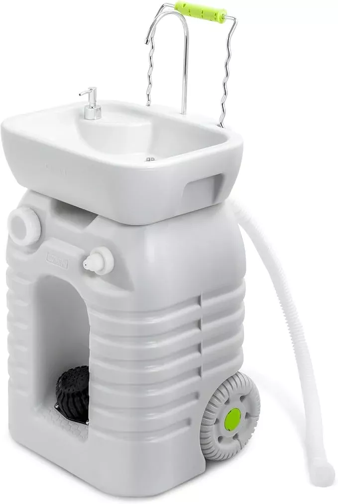 YITAMOTOR Rolling Portable Camping Sink, 45L Handwashing Station with Adjustable Basin, Soap Dispenser, Metal Handle & Large Wheels, Outdoor Washing Stand for Camping, Garden, Worksite, Travel