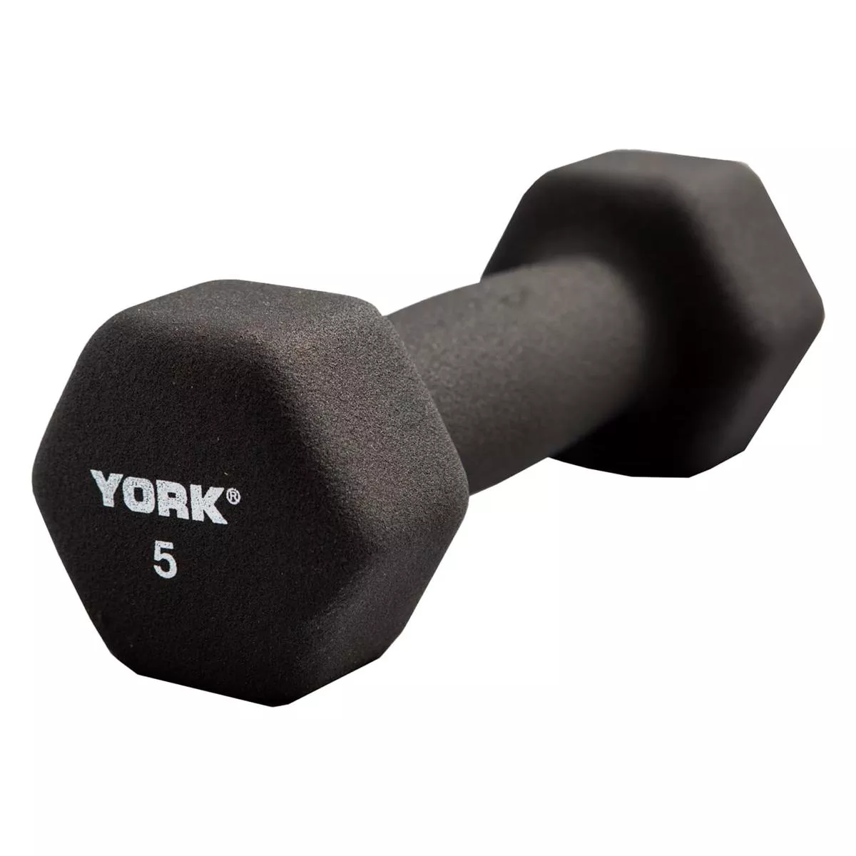 York Barbell Neoprene Hexagon Dumbbells with Cast Ergo Handle (5lb, Pack of 1) | Durable Anti-Slip Exercise & Fitness Strength Training Free Weights for Home Gym | Black | For Men & Women